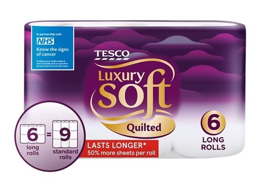 Got 72 rolls, 12 pack Tesco Luxury Soft Quilted Toilet Tissue 6 Long Rolls