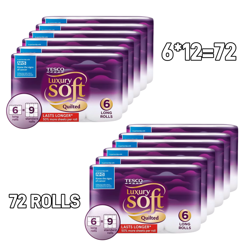 Got 72 rolls, 12 pack Tesco Luxury Soft Quilted Toilet Tissue 6 Long Rolls